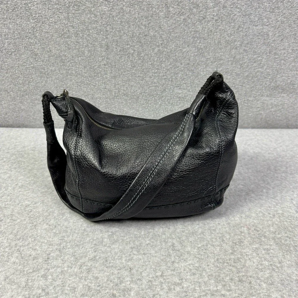 the Sak Womens Black Leather Hobo Shoulder Bag Zip Top Slouch Purse Medium
